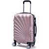R.Leone Valigia da 1 Fino a Set 4 Trolley Rigido grande, medio, bagaglio a mano e beauty case 8 ruote in ABS 2092 (Rose gold, S Bagaglio a mano)