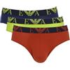 Emporio Armani Slip Uomo Confezione 3 Pezzi Mutande Elastico a Vista Cotone Elasticizzato Underwear Articolo 111734 3F715 Brief, 09151 Ruggine/Lime/Inchiostro, XL