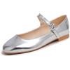 Feversole Women's Square Toe Mary Jane Fashion，Punta Quadrata Easy Buckle Tacco Basso Slip On Flats Mary Jane Quadrata Argento Taglie 41 EU