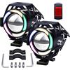 Biqing 2x Fari Moto Faretto Anteriore con Colorato Angel Eyes,U7 Motociclo del LED Fendinebbia 12V 24V Fari Ausiliari del LED Luce di Guida Add-On Fendinebbia con Interruttore per Moto