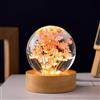 MARZIUS Luce notturna a forma di fiore con sfera di cristallo, 6 cm, lampada da notte con base in legno (margherita rossa)