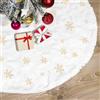 CaiTang 90cm Tappeto per Albero di Natale, Gonna per Albero di natale, Tappetino per Copertura Base con Oro Ricamo Fiocchi di Neve, Bianca Finta Pelliccia Tappeto Gonne per alberi di natale