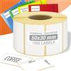 GIANTO 1 Rotolo di Etichette Adesive 50 x 30 mm, Diametro Interno anima da 40 mm, per Stampanti Termiche Universali compatibili con Zebra, Citizen per Ufficio, Stampa Trasferimento Termico e Diretto