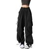 XKBHYD Pantaloni da paracadute da donna, Y2K, larghi, stile gotico, con elastico in vita, pantaloni harem, tasche cargo, grunge punk, Verde militare, S