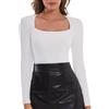 SHAPERIN Maglia Donna Manica Lunga Collo Quadrato Maglietta Sexy Top T-Shirt Slim Fit vestibilità Classica Bianco 2# L