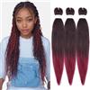 Silk-co 50cm-Treccine Extension Africane Capelli Finti 3 Ciocche Trecce Capelli Lunghi Extension per Treccine Afro-Nero Scuro a Vino Rosso