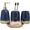 Generic Navy Blue Gold Luxury Bathroom Accessories Set 4 Pieces,Vanity Countertop Ceramic Accessory Set for Bathroom Decor with Soap Dispenser,Toothbrush Holder, Tumbler,Soap Dish (Navy Blue)