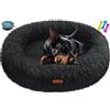 Lovpet® Letto per Cani e Gatti Bagel Ø 120 cm - (4XL), Lavabile, incl. Ciotola + 3X Ossi da Masticare, Divano in Peluche per Cani di Piccola, Media e Grande Taglia, Gatti - Nero