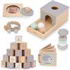 mamabrum Scatola Educativa Montessori per Bambini - 6 Giochi Educativi in Legno, Sonaglio, Blocchi, Macchinina, Riccio e Libro in Legno