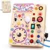 Hoarosall Unicorno Busy Board Giochi Montessori 1 Anno per Bambini Giochi Legno con 10 Interruttori e 23 luci LED Giochi Sensoriali Giocattolo Motricità Fine per Neonati e Bambini di 1 2 3 4 Anni
