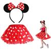 TUKNN Costume Orecchie Mouse Ragazza, Gonna a Pois Bambina con Cerchietto Tutu, Costume da Topo da Donna per Bambini, Tutù Rosso a Punti, Kit Travestimento Topina, Rosso, 2 Pezzi