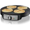 Cloer 6625 Pancake Maker, Mini pancakes, per 4 piccoli pancakes da 11 cm Ø ciascuno, 1200 W, rivestimento antiaderente, tornitore incluso, nero
