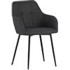 Hela Tische, Maria Poltroncina per sala da pranzo, con rivestimento in tessuto grigio antracite, braccioli, struttura in metallo a 4 gambe di colore nero, portata da 120 kg