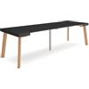 Skraut Home | Consolle allungabile | Tavolo consolle allungabile | 260 | Per 12 persone | Gambe in legno | Stile moderno | Nero