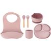 Momi Set di stoviglie per bambini MoMi AMI, 6 pezzi: bavaglino, cucchiaio, forchetta, piatto, ciotola da 360 ml e tazza da 180 ml, in silicone, lavabili in lavastoviglie e adatti al microonde