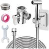 Roscid Kit Doccetta Portatile per Bidet WC con Tubo Flessibile da 2m e Supporto, Set Doccetta per Bidet Portatile con 3 Vie Deviatore Rubinetto G1/2 M22-M24, Tubo Argento
