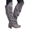 FGUUTYM Stivali sopra il ginocchio, da cowboy con frange, stivali western da donna, in pelle scamosciata, stivali alti al ginocchio, da equitazione, da lavoro, invernali, grigio., 40