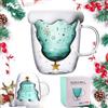 XiXiRan Tazza Vetro di Natale, Tazza da Caffè di Natale, Tazza Albero di Natale, Tazza da Tè, Tazza da Latte, Tazzine da Caffè, Bicchieri da Latte Occhiali da Parete a Doppia, Tazza Espresso di Vetro