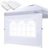 Acepic Set di 2 pareti laterali per gazebo, 3 x 3 m, Oxford 210D, Parete laterale con finestra per gazebo da giardino e gazebo pieghevole, Bianco