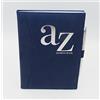 Sixstore Rubrica telefonica A-Z formato A5, indice A-Z, copertina rigida in PU, stile pelle, soffice, imbottita, con penna, colore: blu navy