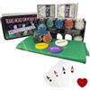 Generico Set da Poker da 200 Fiches, Set da Texas Holdem e Black Jack, Set di Fiches da poker con Tappetino Carte da gioco Porta Fiches, Bottoni Dealer Buio, Set in Scatola di Latta
