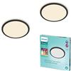 Philips LED soffitto bagno Superslim, nero, 15W, luce bianca calda 2.700K, 3 impostazioni di luce - dimmerabile senza dimmer, protezione IP44, confezione doppia