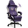 GTPLAYER Sedia Gaming Ergonomica Poltrone con Altoparlanti Bluetooth e Poggiapiedi Sedia Gamer Reclinabile Serie Dragon Sedia Ufficio con Poggiatesta e Cuscino Lombare per Lavoro e Gioco Viola