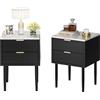 UEV Set 2 Comodini con Motivi a Marmo, Tavolino 2 Cassetti in Legno, Comodino Piccolo Moderno per Camera da Letto, Soggiorno, 42 x 40 x 70 cm, Nero
