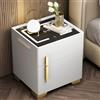 ERICAT Comodino Intelligente con Cassaforte Nascosta, Tavolino Comodino con Stazione di Ricarica e Porte USB/Tipo C, Comodino Camera da Letto A LED Luminosità Regolabile, Piano In Vetro Temperato ( Color : W