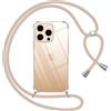 Pnakqil Cover per iPhone 16 Pro con Cordino, Trasparente Custodia con Laccio Tracolla Cellulare Girocollo Collana Protettiva per iPhone 16 Pro 6.3 Pollic, Khaki