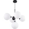 Light Home LH Light-Home Imperia Lampadario a Sospensione - Lampadario per Soggiorno Camera da Letto e Cucina - Lampade a Sospensione in Metallo con Paralume Vetro - E14-5 Luce - Nero Base e Bianco