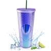 REFORUNG Bicchieri di Plastica con Coperchio e Cannuccia da 710ml Tazza con Borchie Opache Bicchiere da Viaggio di Plastica a Doppia Parete Tazza da Caffè per Tutti i Tipi di Bevande Fredde o Calde