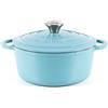 Lätt Home Cocotte in Ghisa Smaltata Azzurra. Forno Olandese Pentola Rotonda Antiaderente 22x10,5 CM - 3,35 L. Casseruola Pentola in Ferro per Induzione, Vetroceramica e Forno