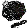 iX-brella Ombrello in fibra di vetro automatico Wetprint - cambia colore in caso di bagnato - Paintdrops, Gocce di pioggia, Taschenschirm Auf-Zu-Automatik, Ombrello tascabile automatico