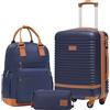 COOLIFE Set di Valigie,Trolley da Viaggio con 4 Rotelle Girevoli a 360° TSA Serratura 1 zaino da viaggio e 1 Borsa da toilette Incluso (Albicocca/Blu Navy, Set di valigie 3pzs (20))