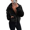 GUOCU Giacca Cappotto Corto da Donna Casual con Tasca Zip Calda Cardigan in Pile Outwear Chic Vintage Elegante Cappotti in Pelliccia Sintetica Capispalla Casual Tops,Nero,S