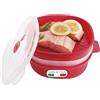 Snips - Vaporiera Microonde Rossa 4L con 2 Vassoi Sovrapponibili per Doppia Cottura a Vapore, Contenitori per Alimenti - Contenitore per Microonde, 26.5x22x13.5 cm, Made in Italy
