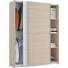 Muebles Pitarch | Armadio da Camera 2 Ante Scorrevoli Profilo Alluminio, 2 Aste, Bianco e Rovere Aurora, 200x150x62 cm (altezza x larghezza x profondità), Moderno, Modello Onix