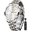 OLEVS Orologio da uomo in acciaio inox, design con diamanti, orologio da polso da uomo, impermeabile, con data e giorno, analogico al quarzo, Cinturino bicolore e quadrante bianco