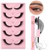 Glowing Win Ciglia Finte Naturali Kit con Colla Bond e Remover 5 Paia Ciglia Finte Cat Eye Lashes Fox Eye Fluffy Occhio di Gatto 3D Eyelashes