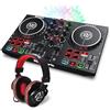 Numark Party mix MK2 + HF175 - Console DJ a 2 Canali con Scheda Audio, Controlli Pad, Crossfader e Luci da Discoteca + Cuffie con Filo 3 m con Driver da 40 mm e Padiglioni di Alta Qualità