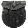 SITARAZ Spilla per Kilt Sporran, patta celtica goffrata, pelle nera con cintura a catena STRZ-014, Nero , M