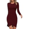 Missufe Abito da donna Bodycon per il tempo libero, stretto, a maniche lunghe, elegante, basic, Bordeaux, XXL