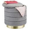 Relaxdays Pouf Contenitore Rotondo, Sgabello Poggiapiedi Imbottito, in Stoffa di Velluto, 43,5x41 cm, Grigio e Dorato