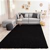 VIMODA Prime Tappeto Shaggy Colore Pelo Lungo Moderno per Soggiorno Camera, Dimensioni: 150 cm Quadrato - Nero, 70x140 cm