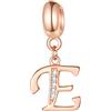 GLOWDAS Oro rosa Lettera E Charms Alfabeto Perline, Argento Sterling 925 Argento Sterling Initial E Dangle CZ Birthstone Collana Pendente, si adatta Pandora Braccialetti europei per Mamma/Regali di Pasqua