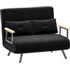 HOMCOM Divano Letto 2 Posti con Schienale Regolabile in 5 Livelli, Divano Letto Matrimoniale Pieghevole con 2 Cuscini per Soggiorno, in Tessuto Imbottito, Acciaio e Legno, 102x73x81 cm, Nero