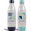 sodastream Set di 2 bottiglie da 1 l per acqua frizzante e soda | tecnologia snap & lock a clip | compatibile con lavastoviglie | senza BPA | Dettagli blu scuro e ciano