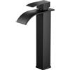 FORIOUS Rubinetto per Bagno FORIOUS, Rubinetto Nero a Cascata per Lavabo,Miscelatore Monocomando per Lavabo con Altezza del Beccuccio di 220 MM, Risparmio Idrico, Risparmio Energetico.