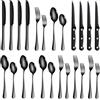 TAN REN Set posate nere inox 4 persone, set di posate nere opache 24 pezzi, posate nere con coltello, forchetta, cucchiaio, elegante set posate nere per cucina/ristorante, lavabile in lavastoviglie